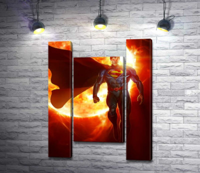 Супермен (Superman) на фоні розжареної сонячної кулі