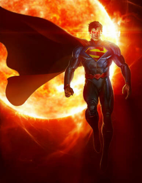 Супермен (Superman) на фоне раскаленного солнечного шара