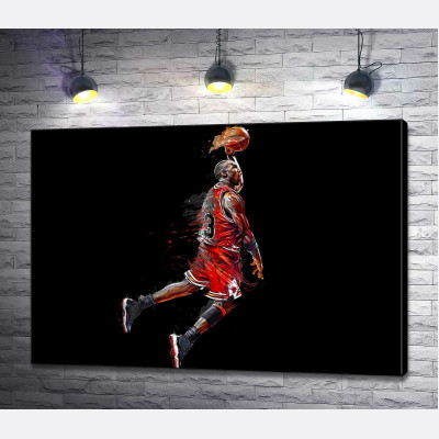Легендарный баскетболист, Майкл Джордан (Michael Jordan), в прыжке