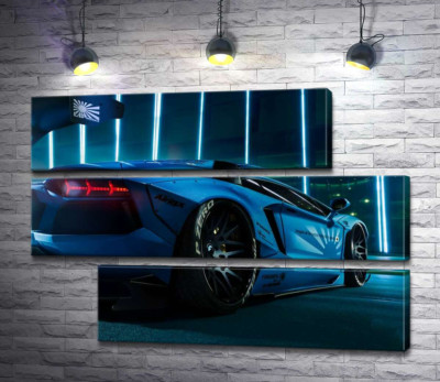 Модульна картина "Блакитний колір автомобіля Ламборгіні (Lamborghini Aventador) "
