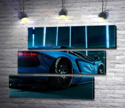 Модульная картина "Лазурный цвет автомобиля Ламборгини (Lamborghini Aventador)"