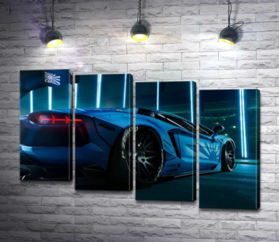 Модульна картина "Блакитний колір автомобіля Ламборгіні (Lamborghini Aventador) "
