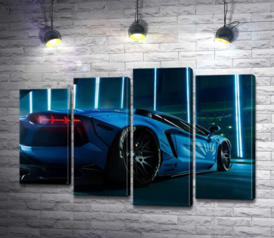 Модульная картина "Лазурный цвет автомобиля Ламборгини (Lamborghini Aventador)"
