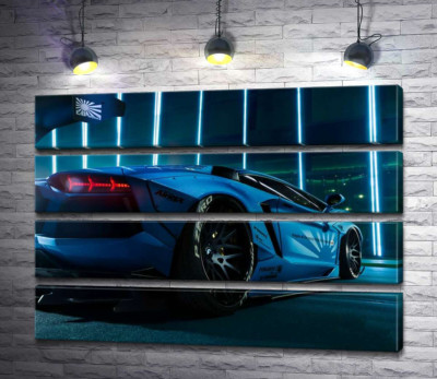 Модульная картина "Лазурный цвет автомобиля Ламборгини (Lamborghini Aventador)"