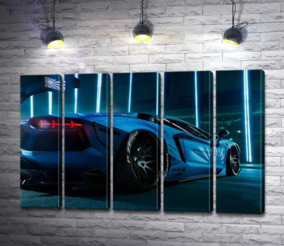 Модульная картина "Лазурный цвет автомобиля Ламборгини (Lamborghini Aventador)"