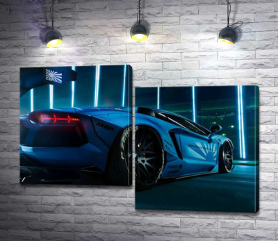 Модульная картина "Лазурный цвет автомобиля Ламборгини (Lamborghini Aventador)"