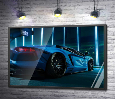 Постер "Лазурный цвет автомобиля Ламборгини (Lamborghini Aventador)"