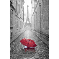 Одинокий зонт на мостовой дождливого Парижа