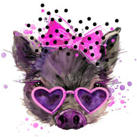 Гламурна свинка в окулярах-сердечках з рожевим бантиком на маківці