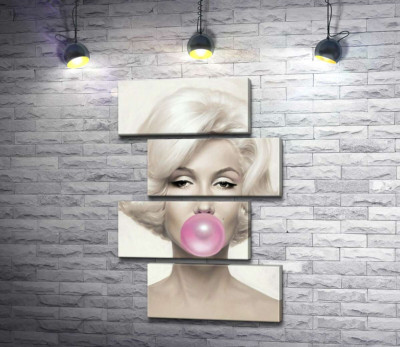 Мэрилин Монро (Marilyn Monroe) надувает розовую жвачку