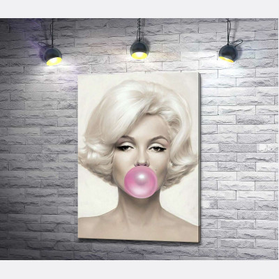 Мерілін Монро (Marilyn Monroe) надуває рожеву жуйку