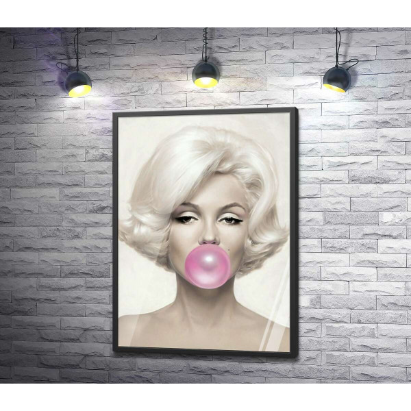 Мэрилин Монро (Marilyn Monroe) надувает розовую жвачку