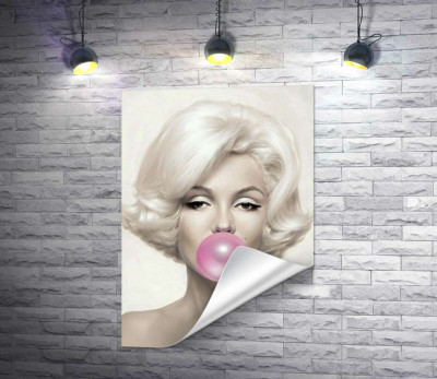 Мэрилин Монро (Marilyn Monroe) надувает розовую жвачку