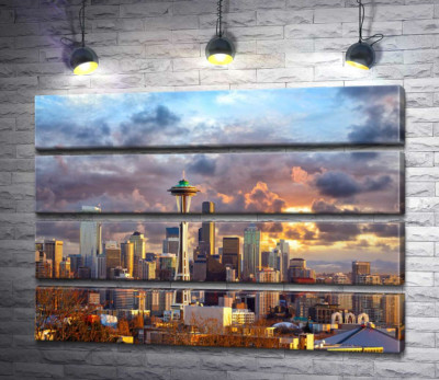Обзорная башня Space Needle потерялась среди небоскребов Сиэтла