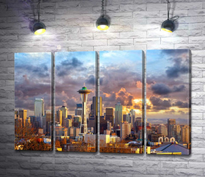 Обзорная башня Space Needle потерялась среди небоскребов Сиэтла