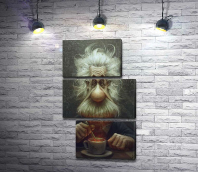 Модульная картина "Карикатура на Альберта Эйнштейна (Albert Einstein), пьющего чай"