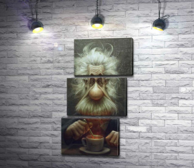 Модульна картина "Карикатура на Альберта Ейнштейна (Albert Einstein), що п'є чай"