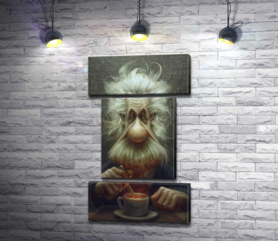 Модульная картина "Карикатура на Альберта Эйнштейна (Albert Einstein), пьющего чай"
