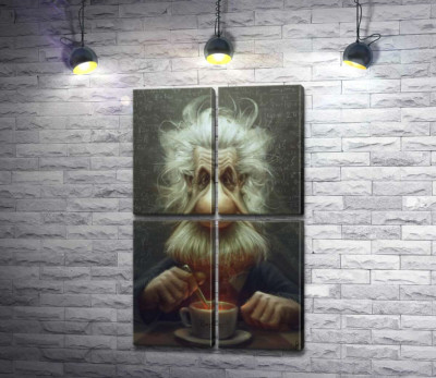 Модульна картина "Карикатура на Альберта Ейнштейна (Albert Einstein), що п'є чай"