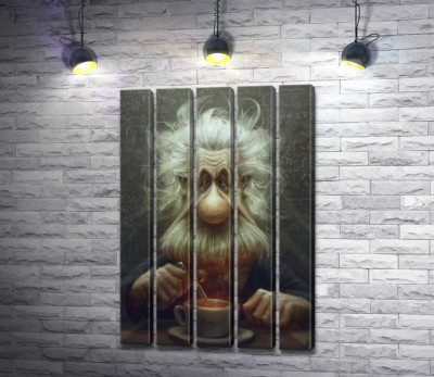 Модульна картина "Карикатура на Альберта Ейнштейна (Albert Einstein), що п'є чай"