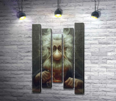 Модульна картина "Карикатура на Альберта Ейнштейна (Albert Einstein), що п'є чай"