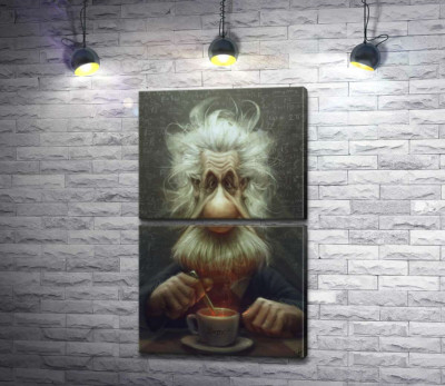 Модульная картина "Карикатура на Альберта Эйнштейна (Albert Einstein), пьющего чай"