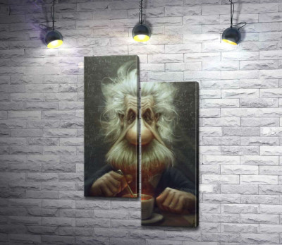 Модульная картина "Карикатура на Альберта Эйнштейна (Albert Einstein), пьющего чай"
