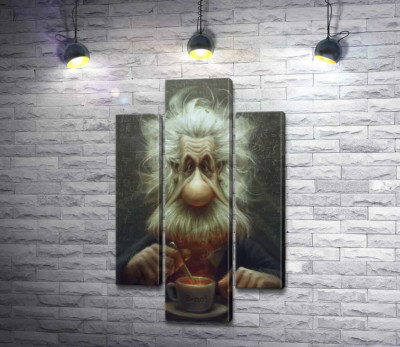 Модульная картина "Карикатура на Альберта Эйнштейна (Albert Einstein), пьющего чай"