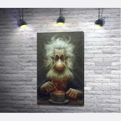 Карикатура на Альберта Ейнштейна (Albert Einstein), що п'є чай