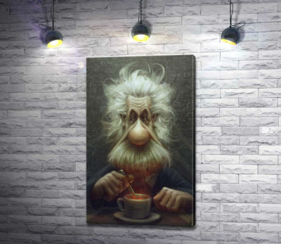 Карикатура на Альберта Эйнштейна (Albert Einstein), пьющего чай