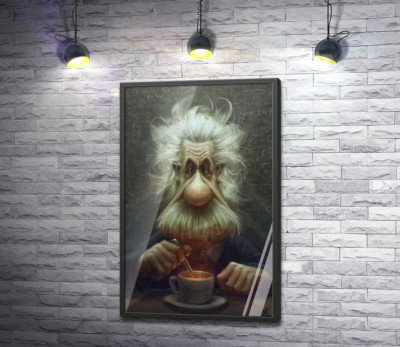 Постер "Карикатура на Альберта Эйнштейна (Albert Einstein), пьющего чай"
