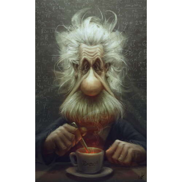 Карикатура на Альберта Ейнштейна (Albert Einstein), що п'є чай