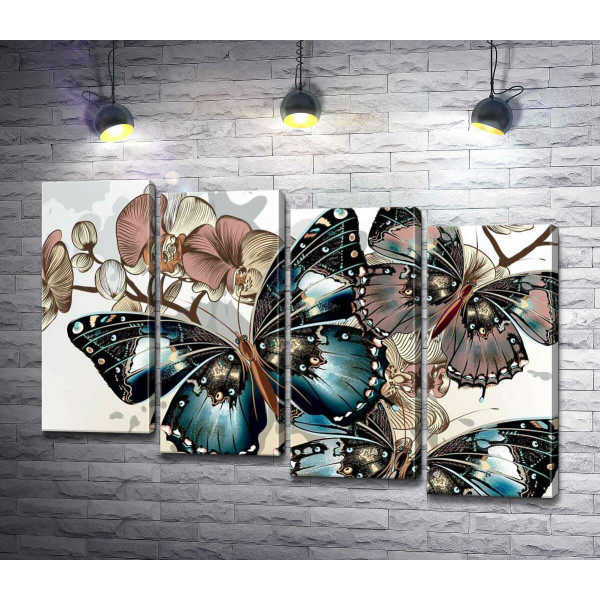 Пастельная гармония бабочек и орхидей