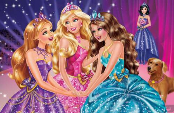 Три подруги Блэр, Хайли и Айла на постере к мультфильму "Барби: Академия принцесс" (Barbie: Princess Charm School)