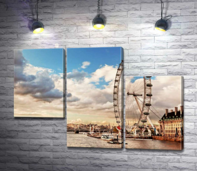 Модульна картина "Колесо огляду "Лондонське око" (London eye) нависло над водами Темзи"