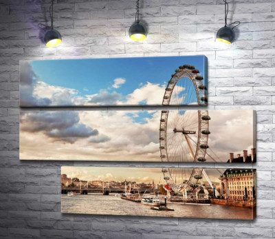 Модульна картина "Колесо огляду "Лондонське око" (London eye) нависло над водами Темзи"