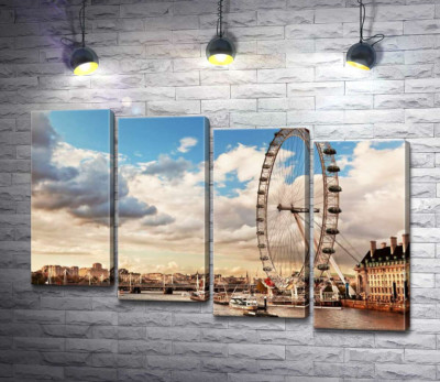 Модульная картина "Колесо обозрения "Лондонский глаз" (London eye) нависло над водами Темзы"