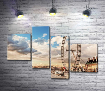 Модульна картина "Колесо огляду "Лондонське око" (London eye) нависло над водами Темзи"