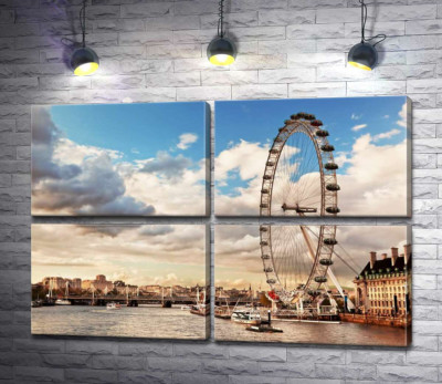Модульная картина "Колесо обозрения "Лондонский глаз" (London eye) нависло над водами Темзы"