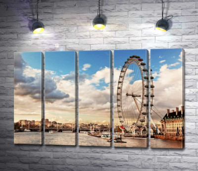 Модульна картина "Колесо огляду "Лондонське око" (London eye) нависло над водами Темзи"