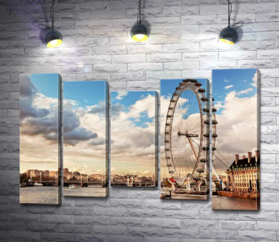 Модульная картина "Колесо обозрения "Лондонский глаз" (London eye) нависло над водами Темзы"