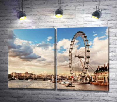 Модульна картина "Колесо огляду "Лондонське око" (London eye) нависло над водами Темзи"
