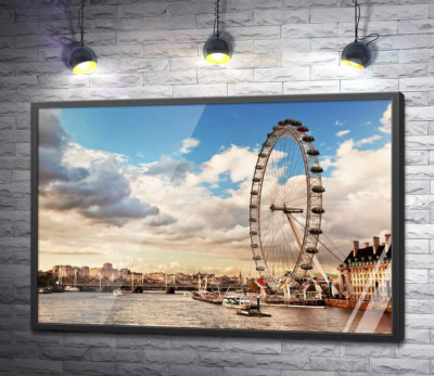 Постер "Колесо обозрения "Лондонский глаз" (London eye) нависло над водами Темзы"