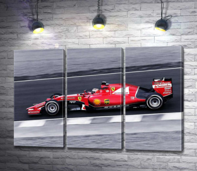Модульна картина "Червоний автомобіль Ferrari на гоночній трасі "Формули-1""