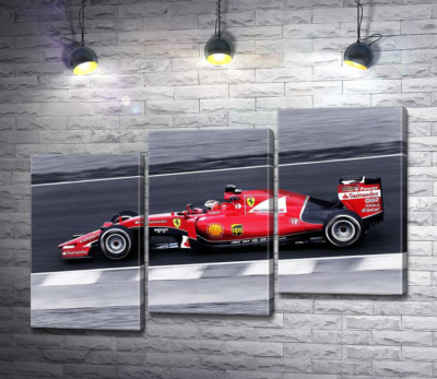 Модульная картина "Красный автомобиль Ferrari на гоночной трассе "Формулы-1""