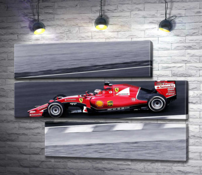 Модульная картина "Красный автомобиль Ferrari на гоночной трассе "Формулы-1""