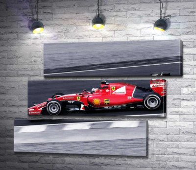 Модульная картина "Красный автомобиль Ferrari на гоночной трассе "Формулы-1""