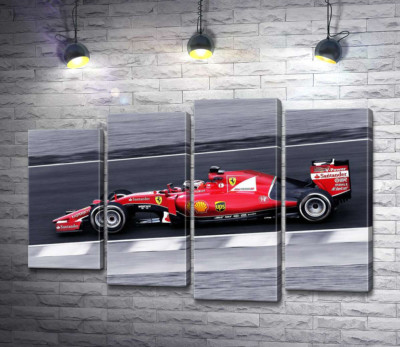 Модульна картина "Червоний автомобіль Ferrari на гоночній трасі "Формули-1""
