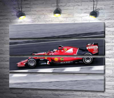 Модульна картина "Червоний автомобіль Ferrari на гоночній трасі "Формули-1""