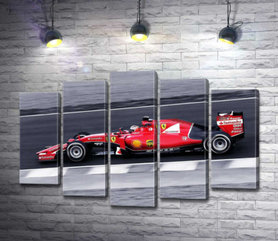 Модульна картина "Червоний автомобіль Ferrari на гоночній трасі "Формули-1""